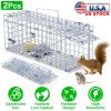 2Pcs Foldable Rat Trap Cage Humane Live Rodent Trap Cage Galvanized Iron Mice Mouse Control Bait Catch with Detachable L Shaped Rod For Kitchen Garden