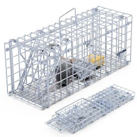 2Pcs Foldable Rat Trap Cage Humane Live Rodent Trap Cage Galvanized Iron Mice Mouse Control Bait Catch with Detachable L Shaped Rod For Kitchen Garden