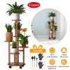 5 Tier Plant Stand with 4 Detachable Wheels Wooden Plant Pot Rolling Shelf Plant Display Rack for Indoor Outdoor Decoration