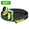 50FT Non-Expandable Garden Hose Kink-Free Lightweight Water Hose Lay Flat Garden Hose with 10 Patterns Hose Nozzle Storage Bag Hanging Hook for Outdoo