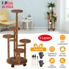 5 Tier Plant Stand with 4 Detachable Wheels Wooden Plant Pot Rolling Shelf Plant Display Rack for Indoor Outdoor Decoration