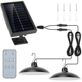 Solar Shed Lights Dual Lighting Heads Dimmable Timing Auto Sensor Turn Off Hanging Lamp IP65 Waterproof Remote Control Pendant Light For Garden Patio