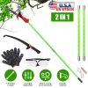 2 In 1 Extra Long Manual Pole Saw 8.23-15.12FT Extendable Tree Pruner for High Branches with Pruner Scissors 2 Double-hooked Saw Blades Goggles Gloves