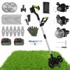 21V Electric Weed Edger Cordless String Trimmer Grass Mower Eater Bush Cutter with 16800RPM 2x 3000mAh Batteries 3.6-4.6FT Length 90° Rotatable Angle