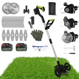 21V Electric Weed Edger Cordless String Trimmer Grass Mower Eater Bush Cutter with 16800RPM 2x 3000mAh Batteries 3.6-4.6FT Length 90° Rotatable Angle