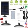 Solar Shed Lights Dual Lighting Heads Dimmable Timing Auto Sensor Turn Off Hanging Lamp IP65 Waterproof Remote Control Pendant Light For Garden Patio