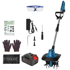 800W 21V Cordless Tiller Cultivator 3.0Ah Battery Powered Tiller with 8.66" Width 6.69" Depth Manganese Steel Tines for Soil Cultivation Weeding Garde