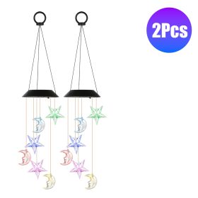 2Pack Solar Moon and Star Wind Chimes 7 Color Changing Wind Chimes for Outside IPX4 Waterproof Outdoor Garden Yard Decor