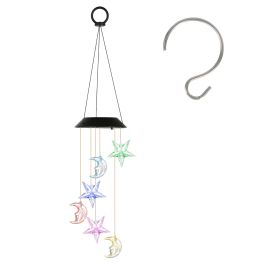 Solar Moon and Star Wind Chime 7 Color Changing Wind Chime for Outside IPX4 Waterproof Outdoor Garden Yard Decor