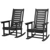 2 Pieces Outdoor Rocking Chairs, HDPE Patio Rockers with 28" High Back, Wide Armrests for Porch Backyard, Black