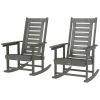 2 Pieces Outdoor Rocking Chairs, HDPE Patio Rockers with 28" High Back, Wide Armrests for Porch Backyard, Dark Gray