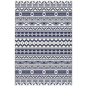 Reversible Outdoor Rug, Waterproof Plastic Straw with Carry Bag, 6' x 9', Blue & White Geometric