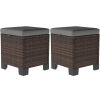 Outsunny 2 Pieces Wicker Outdoor Ottomans with Cushions, Rattan Ottoman Footrest & Side Table for Patio Yard Poolside, Gray