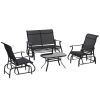 4-Piece Patio Conversation Set, 2-Person Glider, Sling Chair & Glass Table, Outdoor Furniture for Lawn, Black