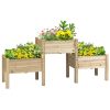 Outsunny 3pc Wooden Garden Box Set, Elevated Plant Stand with Two-Tiered Design, Drainage Holes, Natural