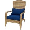 Outsunny Patio Adirondack Chair with Rattan Wicker, Soft Cushions, Tall Curved Backrest for Deck or Garden, Dark Blue