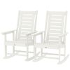 2 Pieces Outdoor Rocking Chairs, HDPE Patio Rockers with 28" High Back, Wide Armrests for Porch Backyard, White