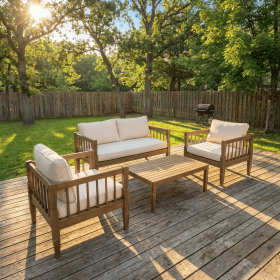 4-Piece Patio Furniture Set, Outdoor Furniture with coffee table, Patio Conversation Set Deep Seating with Thick Cushion for Backyard Porch Balcony