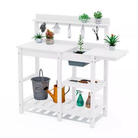 Weather Resistant Outdoor Potting Bench Table with Storage Shelf Wooden Garden Workstation with Open Shelves for Planting Gardening Backyard Patio Bal