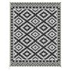 Outdoor Rug Carpet Reversible Plastic Straw Rug with LED Lights Black and White 10' x 8' for Patio