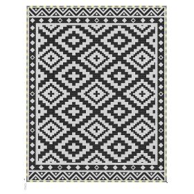 Outdoor Rug Carpet Reversible Plastic Straw Rug with LED Lights Black and White 10' x 8' for Patio