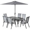 8 Pieces Patio Furniture Set with 9Ft Patio Umbrella, Outdoor Dining Table and Chairs, Mixed Gray