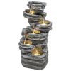 40" Tall Outdoor Waterfall Fountain with LED Lights, 6-Tier Cascading Waterfall Feature, Resin Garden Fountain, Gray