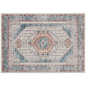 4x6 Area Rug, Vintage Machine Washable Rug, Non-Slip Floor Carpet for Living Room, Bedroom, Dining Room, Brown and Blue