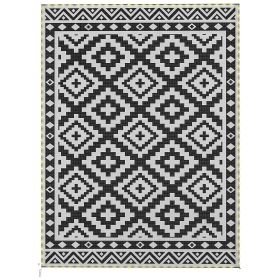 Outdoor Rug Carpet Reversible Plastic Straw Rug with LED Lights Black and White 12' x 9' for Patio