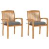 Patio Chairs 2 pcs with Gray Cushions Solid Teak Wood