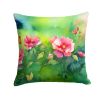 Iowa Wild Prairie Roses in Watercolor Throw Pillow Machine Washable, Indoor Outdoor Decorative Pillow for Couch, Bed or Patio, 14Hx14W