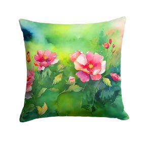 Iowa Wild Prairie Roses in Watercolor Throw Pillow Machine Washable, Indoor Outdoor Decorative Pillow for Couch, Bed or Patio, 14Hx14W