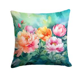 Indiana Peonies in Watercolor Throw Pillow Machine Washable, Indoor Outdoor Decorative Pillow for Couch, Bed or Patio, 14Hx14W