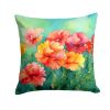 Ohio Scarlet Carnations in Watercolor Throw Pillow Machine Washable, Indoor Outdoor Decorative Pillow for Couch, Bed or Patio, 14Hx14W
