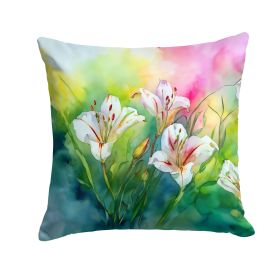 Utah Sego Lilies in Watercolor Throw Pillow Machine Washable, Indoor Outdoor Decorative Pillow for Couch, Bed or Patio, 14Hx14W