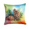 Maine White Pine Cone and Tassels in Watercolor Throw Pillow Machine Washable, Indoor Outdoor Decorative Pillow for Couch, Bed or Patio, 18Hx18W