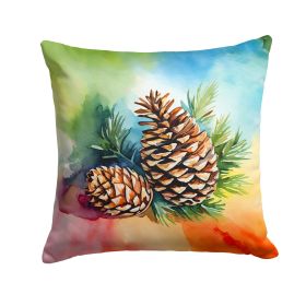 Maine White Pine Cone and Tassels in Watercolor Throw Pillow Machine Washable, Indoor Outdoor Decorative Pillow for Couch, Bed or Patio, 18Hx18W