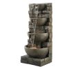 Outdoor Water Fountain, 35.63 in Height Fountain and Waterfall, 4-Tier Floor Standing Cascading Fountains with LED Light and Pump, Block Stack Style