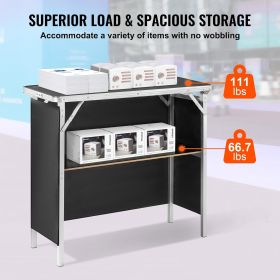 Portable Aluminum Folding Bar Table with Black Skirt Bag 39.4 x 15 x 34.6 Inch Single Layer 8mm Panel Rectangle Outdoor Serving Table 30kg Capacity Li