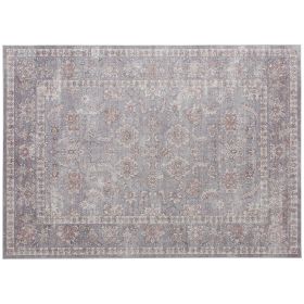 HOMCOM Machine Washable Area Rug 4x6, Non-Slip Traditional Flower Print Floor Carpet for Living Room, Bedroom, Grey and Brown