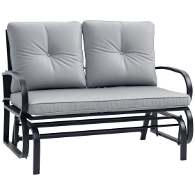 2-Person Outdoor Glider Chair, Patio Double Rocking Loveseat with Steel Frame and Cushions for Backyard, Garden and Porch, Grey