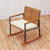 Outsunny Acacia Wood Outdoor Lawn Rocking Chair Set of 2, Outdoor Patio Rocking Chairs with Armrests, Cushion, Cream White