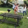 6 ft. Rectangular Outdoor Steel Picnic Table with umbrella pole in Black