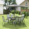 8 Pieces Patio Furniture Set with 9Ft Patio Umbrella, Outdoor Dining Table and Chairs, Mixed Gray