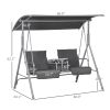 2-Seater Outdoor Porch Swing with Canopy and Table, Patio Swing Chair for Garden, Poolside, Backyard, Gray