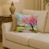 Michigan Apple Blossoms in Watercolor Throw Pillow Machine Washable, Indoor Outdoor Decorative Pillow for Couch, Bed or Patio, 14Hx14W