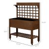 Outsunny Raised Garden Bed with Wheels Trellis Storage Shelf Wooden Planter Box Dark Brown