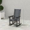 2 Pieces Outdoor Rocking Chairs, HDPE Patio Rockers with 28" High Back, Wide Armrests for Porch Backyard, Black