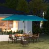 Outsunny 13ft Double-Sided Market Umbrella, Large Patio Umbrella with Solar Lights, Crank Handle for Garden, Pool, Yard, Blue