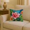 Hawaii Hawaiian Hibiscus in Watercolor Throw Pillow Machine Washable, Indoor Outdoor Decorative Pillow for Couch, Bed or Patio, 18Hx18W